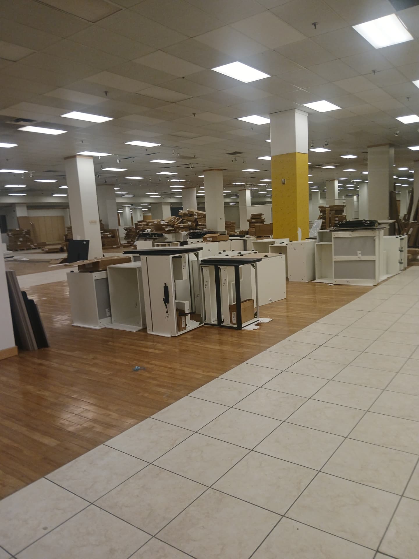 Overview of the commercial cabinet assembly work area